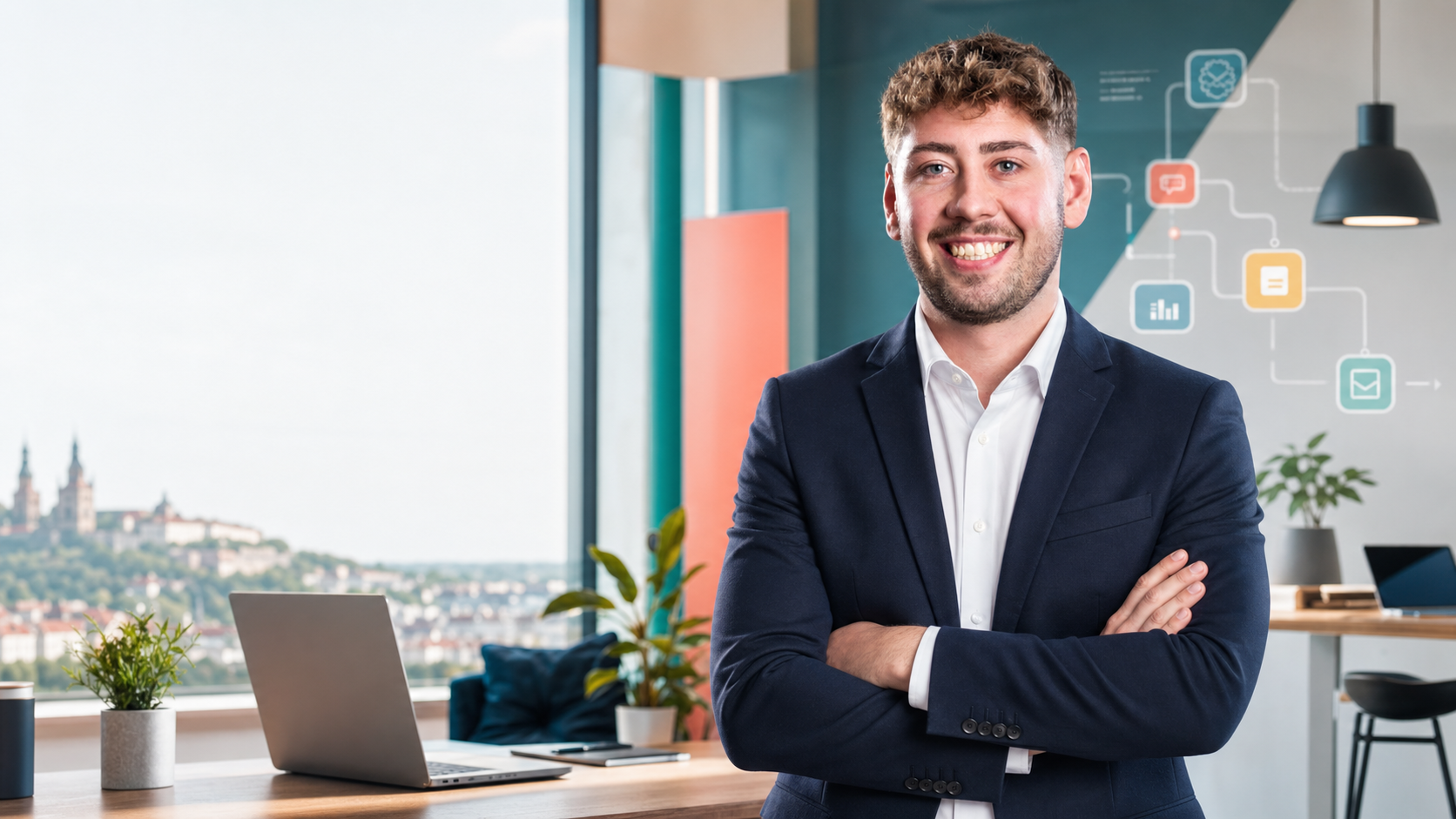 Adrian Murmann in einem modernen Studio-Office in Würzburg